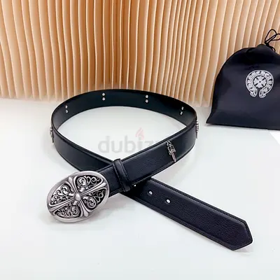 Chorome hearts black leather belt with decorative silver buckle