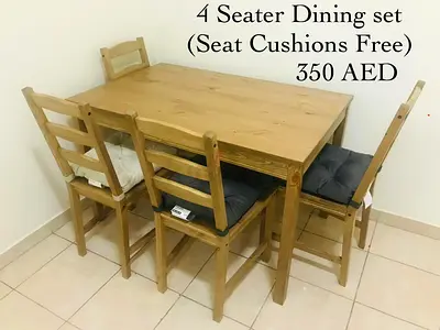 Solid Wood 4-Seater Dining Table with Cushions - 350 AED