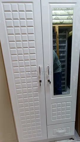 White Double-Door Wardrobe with Mirror - Good Condition