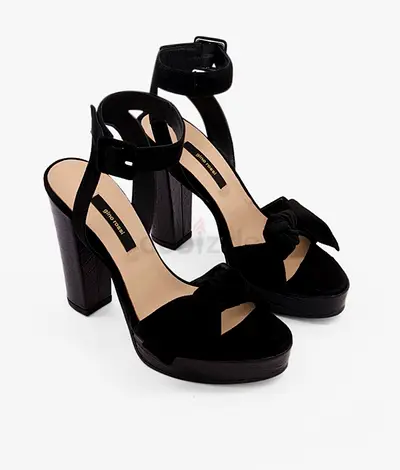 Black Suede High Block Heel Sandals with Ankle Strap — Size 41 EU