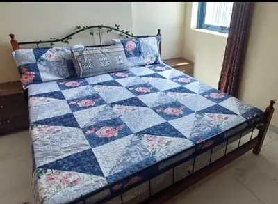 Queen metal  wood bed frame with mattress - good condition