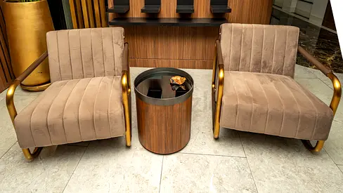 Pair of Modern Velvet Lounge Chairs with Side Table 3