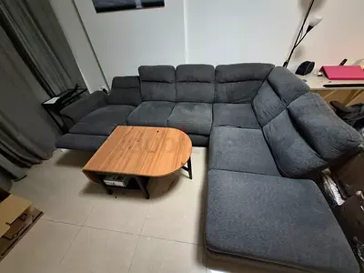 Large L-shaped Grey Fabric Corner Sofa — Comfortable and Spacious 300 x 190cm
