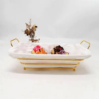 Tray with Gold Metal Stand - Decorative Platter