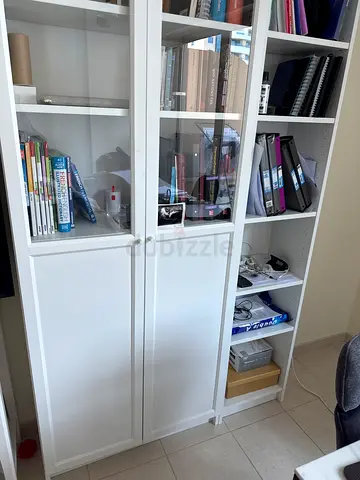 IKEA White Tall Bookcase / Storage Cabinet with Glass Doors - Good Condition