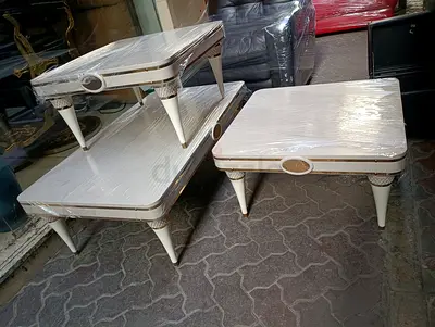 Set of 3 White  Gold Coffee Tables (Stackable)