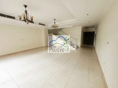 available Private entrance 3 bedrooms all master modern finish villa / living-dining area / 4 parking/maid room/ private back yard for rent in mirdif