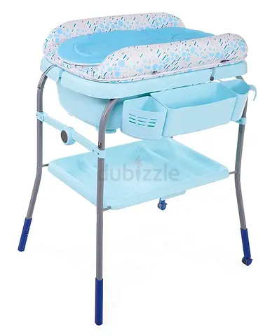 Baby Changing Table with Built-in Bathtub and Storage - Light Blue