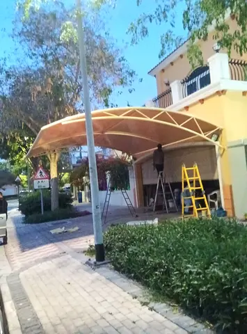 Used Outdoor Car Parking Canopy / Shade - Beige Double Bay