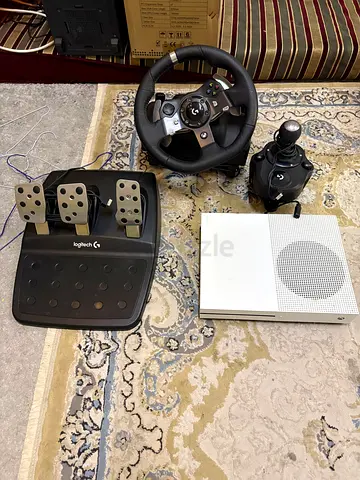 Xbox One S (White) with Logitech Racing Wheel, Pedals and Throttle Controller - Ready to Play