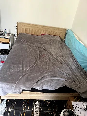 Wooden Queen Bed Frame with Headboard and Mattress (Used)