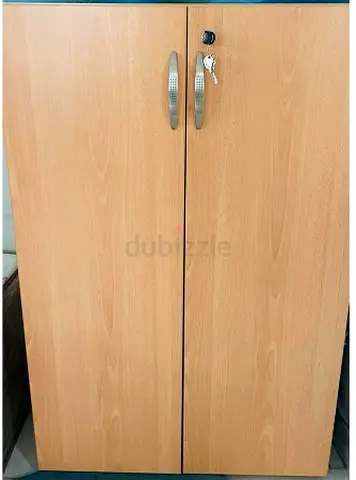 Used Wooden 2-Door Office Cupboard with Lock - Light Beech Finish