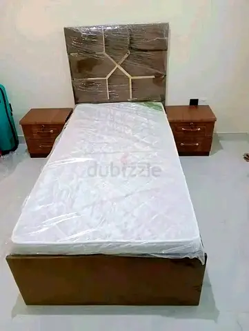 Single Bed Frame with Headboard + Mattress and 2 Bedside Tables