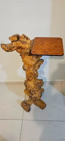 Handcrafted Driftwood Side Table with Woven Top