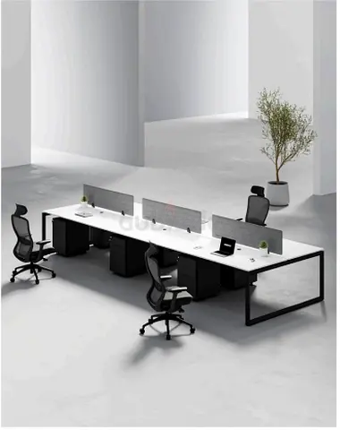 Modern 6-Person Office Workstation Desk Set with Privacy Screens