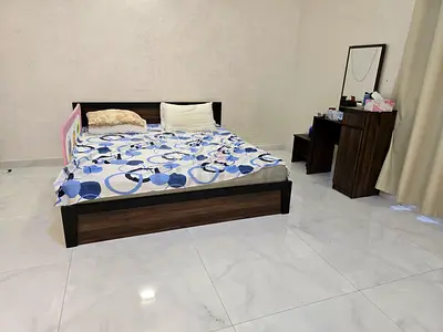 King bed frame, king mattress with matching bedside table and vanity.  Very good condition,