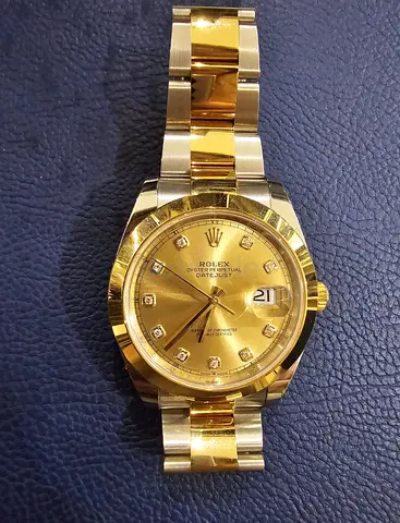 Gold-tone Rolex Datejust-style Mens Watch with Diamond Markers