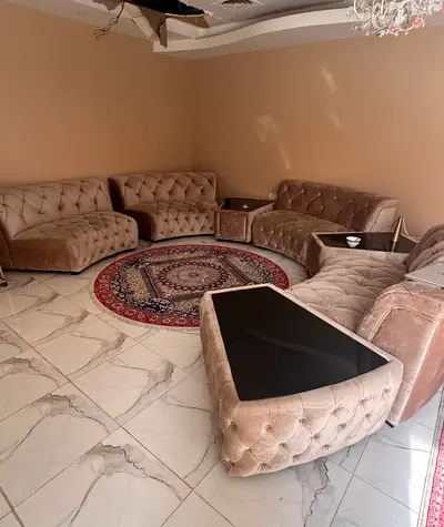 Beige Velvet Tufted Modular Sofa Set with Glass Coffee Table (Corner Set)