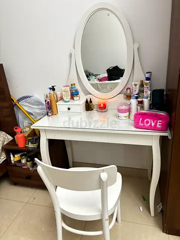 White Dressing Table with Mirror and Chair - Good Condition