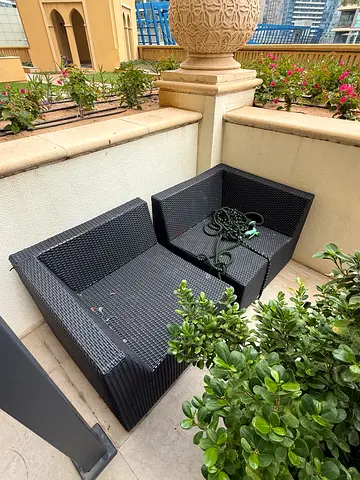 Outdoor rattan modular corner sofa pieces (black) - set of 2