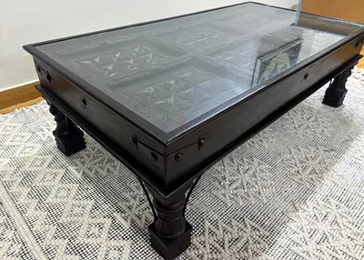 Hand-Carved Antique Solid Wood Coffee Table