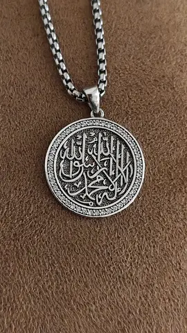 Necklace Silver925-tone chain necklace with round Arabic calligraphy pendant, unisex