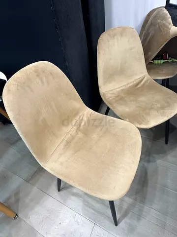 Set of 4 Beige Velvet Dining Chairs with Metal Legs