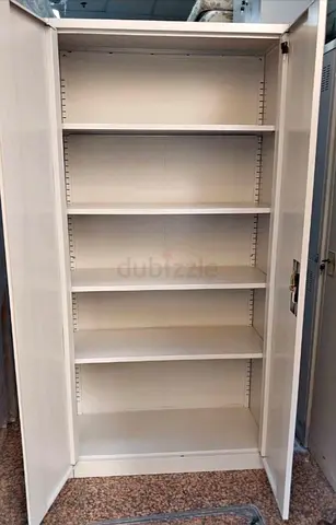White Metal Storage Cabinet with Adjustable Shelves - Good Condition