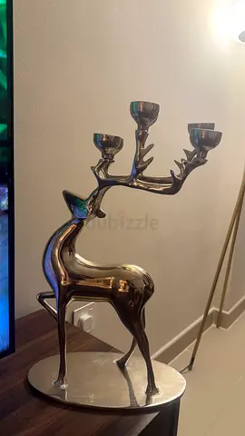 Polished Metal Reindeer Candle Holder - 3-Arm Decorative Piece