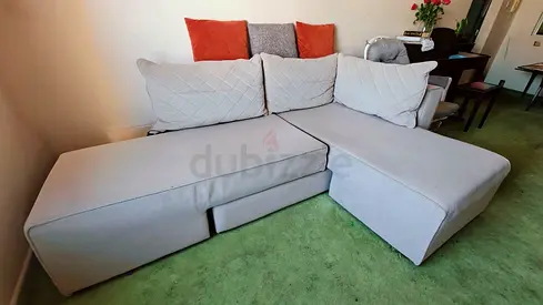 Light grey L-shaped sectional sofa with chaise - well kept
