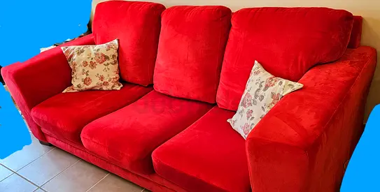 Moving out sale! A sofa set of red 1x3. Seater, 1x2 seater, floral 2 x1 seater with white base