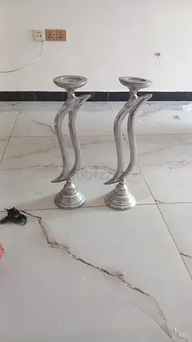 Pair of Modern Silver Metal Candle Holders