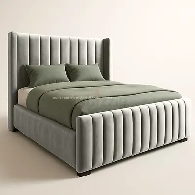 Upholstered Velvet King Bed with Channel Tufted Headboard  Footboard
