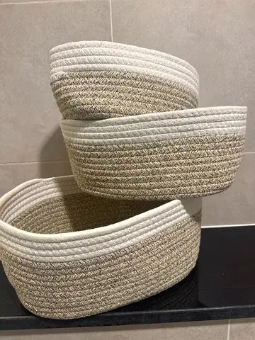 Set of 3 Woven Storage Baskets - Neutral Rope Design