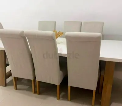 8-Seater White Dining Table with Upholstered Beige Chairs - Good Condition