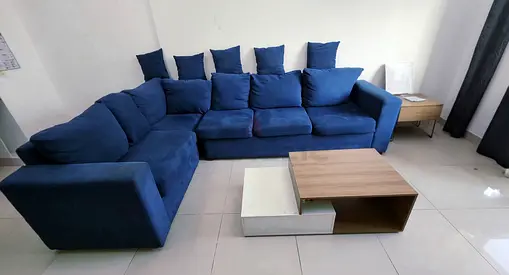 Blue L - Shaped Sofa with FREE Table