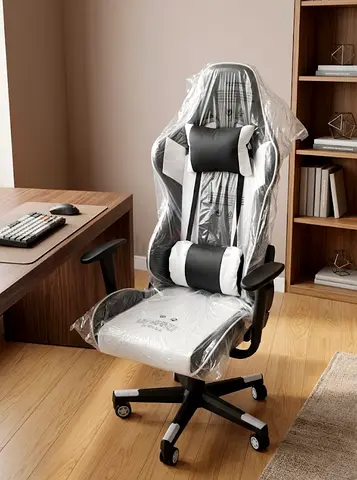 Ergonomic Gaming/Office Chair with Lumbar and Head Support - Black  White