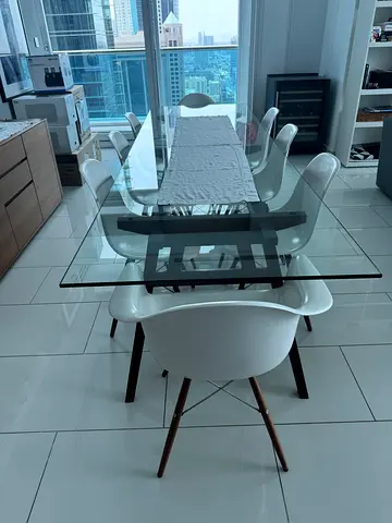 Glass and wood Dining table