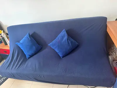 FREE Giveaway - Blue Fabric Sofa cum Bed with 2 Cushions - Good Condition