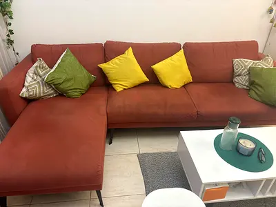 L-shaped Rust Orange Fabric Sofa