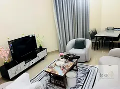 Two-bedroom apartment with AED 195,000 down payment, furnished.