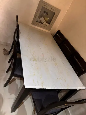 6-Seater Dining Table with Marble Top (Used)