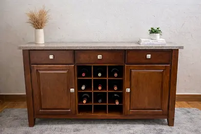 Marble Top Solid Wood Sideboard With Wine Rack