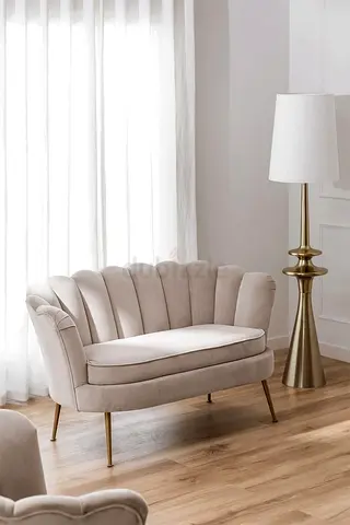 Small Velvet 2-Seater Loveseat Sofa in Light Beige