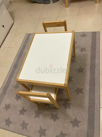 IKEA children’s table and 2 chairs set - light wood/white, good condition