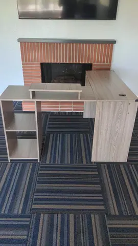 L-shaped Study/Computer Desk with Shelves - Light Wood Finish