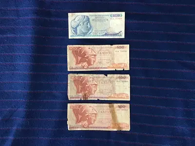 4 RARE VINTAGE GREECE BANKNOTES