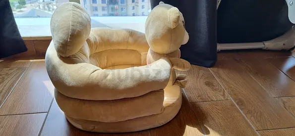 Plush Baby Floor Seat with Back Support - Light Beige, Good Condition