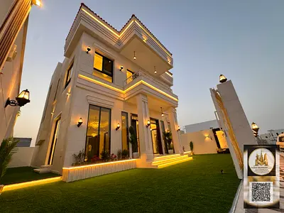 Luxury villa with 4 master bedrooms, 2 living rooms, a men's majlis, and a maid's room. Prime location opposite a park. Price: 1,750,000 (including re