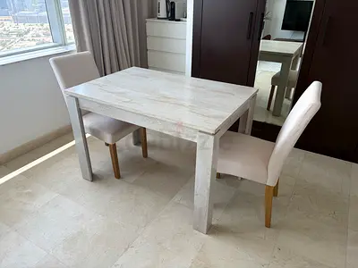 120cm wooden dining table with 2 upholstered chairs